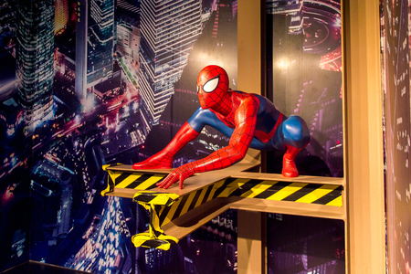 SHANGHAI, CHINA - APR 3, 2016: Spider man (Spiderman) at the Shanghai Madame Tussauds wax museum. Marie Tussaud was born as Marie Grosholtz in 1761のeditorial素材