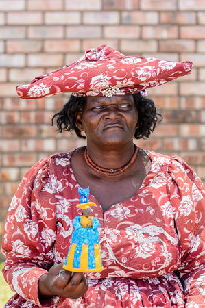 KAMANJAB, NAMIBIA - JAN 6, 2016: Unidentified herero woman in Namibia. There were an estimated 250,000 Herero people in Namibia in 2013のeditorial素材