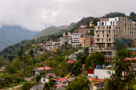 SAPA, VIETNAM - SEP 20, 2014: Architecture of Sapa, Lao Cai, Vietnam.  Sapa is a frontier town and capital of Sapa Districtのeditorial素材
