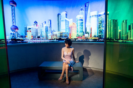 SHANGHAI, CHINA - APR 3, 2016: Rosamund Kwan at the Shanghai Madame Tussauds wax museum. Marie Tussaud was born as Marie Grosholtz in 1761のeditorial素材