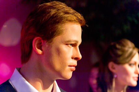 SHANGHAI, CHINA - APR 3, 2016: Angelina Jolie and Brad Pitt at the Shanghai Madame Tussauds wax museum. Marie Tussaud was born as Marie Grosholtz in 1761のeditorial素材