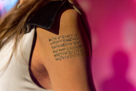 SHANGHAI, CHINA - APR 3, 2016: Angelina Jolie tatto at the Shanghai Madame Tussauds wax museum. Marie Tussaud was born as Marie Grosholtz in 1761のeditorial素材