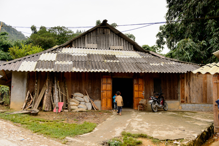 TA PHIN, LAO CAI, VIETNAM - SEP 21, 2014: House in the Ta Phin village. Ta Phin village famous because of the minority ethnic group of Red Dao people who live hereのeditorial素材
