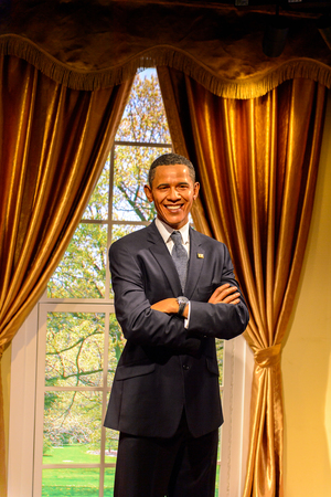 BEIJING, CHINA - APR 6, 2016: USA president Barack Obama at the Beijing Madame Tussauds wax museum. Marie Tussaud was born as Marie Grosholtz in 1761のeditorial素材