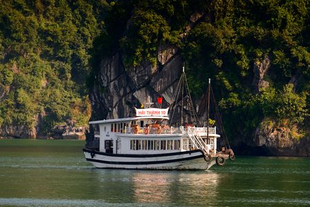 HA LONG BAY, VIETNAM - SEP 23, 2014: Touristic Boat in the Halong bay, Vietnam. UNESCO World Heritageのeditorial素材