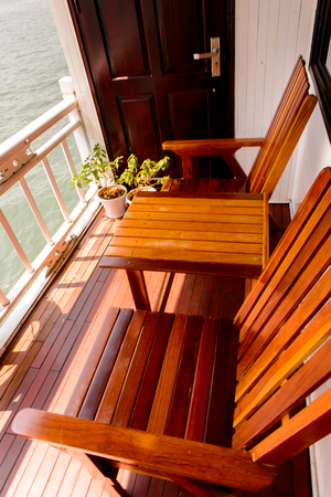 HA LONG CITY, VIETNAM - SEP 23, 2014: Interioir of a Touristic Boat which make jorneys over the Halong bay which is UNESCO World heritageのeditorial素材