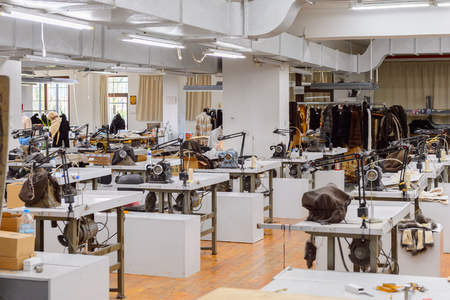 GREECE - APR 22, 2016: Fur coat making factory of Papandopulos in Kastoria, Greece. Very populat...