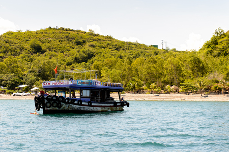 NHA TRANG, VIETNAM - SEP 30, 2014: Boat saisl on the  South China Sea, Vietnam. South China Sea is 3,500,000 square kilometresのeditorial素材