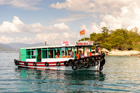 NHA TRANG, VIETNAM - SEP 30, 2014: Boat sail on the  South China Sea, Vietnam. South China Sea is 3,500,000 square kilometresのeditorial素材