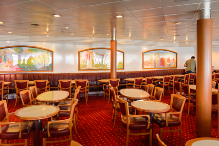 DUBLIN, IRELAND - JULY 11, 2016: Hall of the Irish ferries ship. The company is a division of Irish Continental Groupのeditorial素材