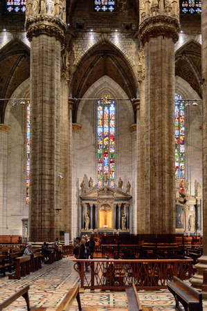 MILAN, ITALY - MAY 2, 2016: Interior of the  Duomo di Milano (Dome of Milan), Milan, Italy. Metropolitan Cathedral-Basilica of the Nativity of Saint Maryのeditorial素材