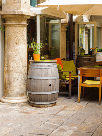 GRAZ, AUSTRIA - JUN 27, 2014: Restarant in the area called 'Bermuda Triangle' in Graz, Austria. Graz is the capital of federal state of Styria and the second largest city in Austriaのeditorial素材