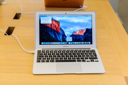 FLORENCE, ITALY - MAY 6, 2016: MacBook Air in in the Apple store at the Piazza della Republica in...