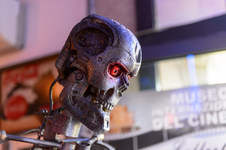 GENOVA, ITALY - MAY 4, 2016: Terminator T-800, International cinema museum in Genova, Italy. Museum with collections about the popular Hollywood movies.のeditorial素材