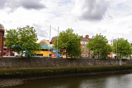 DUBLIN, IRELAND - JULY 12, 2016: Architecture on a bank of the river Liffey  in Dublin, the capital and largest city of Ireland.のeditorial素材