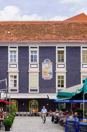 GRAZ, AUSTRIA - JUN 27, 2014: Restarant in the area called 'Bermuda Triangle' in Graz, Austria. Graz is the capital of federal state of Styria and the second largest city in Austriaのeditorial素材