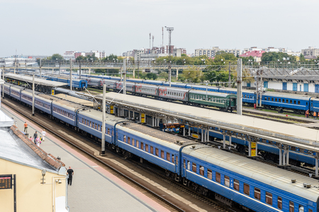 BREST, BELARUS - AUG 30, 2014: Central Railway station in Brest, Belarus. Brest railway station was found in 1886のeditorial素材