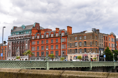 DUBLIN, IRELAND - JULY 12, 2016: Architecture on a bank of the river Liffey  in Dublin, the capital and largest city of Ireland.のeditorial素材