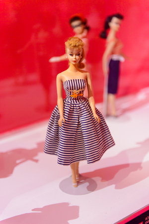 ROME, ITALY - MAY 7, 2016: Original Barbie doll at the exhibition in Rome. Barbie  brand belongs to the American toy-company Mattel, Incのeditorial素材