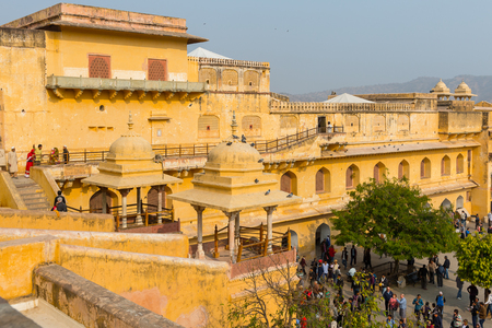 JAIPUR, INDIA - JAN 19, 2016: Part of the Amber Palace, a town near Jaipur, Rajasthan state, India. UNESCO World Heritage Site as part of the group Hill Forts of Rajasthan.のeditorial素材