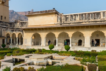 JAIPUR, INDIA - JAN 19, 2016: Amber Palace, a town near Jaipur, Rajasthan state, India. UNESCO World Heritage Site as part of the group Hill Forts of Rajasthan.のeditorial素材