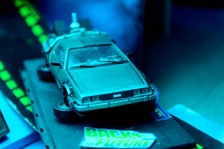 GENOVA, ITALY - MAY 4, 2016: Time machine De Lorian from the Back from the Future, International cinema museum in Genova, Italy. Museum with collections about the popular Hollywood movies.のeditorial素材