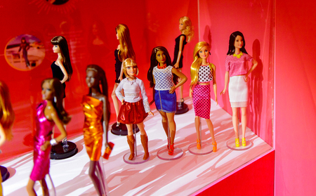 ROME, ITALY - MAY 7, 2016: Beautiful Barbie doll exhibition in Rome. Barbie  brand belongs to the American toy-company Mattel, Incのeditorial素材