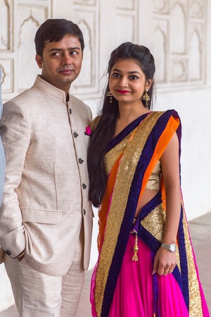 AGRA, INDIA - JAN 21, 2016: Unidentified Indian man and girl going to get married. Many Indian people suffer of poverty in the countryのeditorial素材