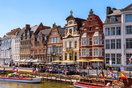 GHENT, BELGIUM  - JUN 5, 2015: Architecture of the historic part of Ghent, Belgium. Ghent is the capital and largest city of the East Flanders provinceのeditorial素材