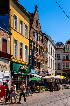 GHENT, BELGIUM  - JUN 5, 2015: Architecture of the historic part of Ghent, Belgium. Ghent is the capital and largest city of the East Flanders provinceのeditorial素材