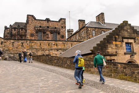 EDINBURGH, SCOTLAND - JULY 17, 2016:  Unidentified tourists visit the Edinburgh Castle. The Castle was involved in many historical conflicts since 14th centuryのeditorial素材