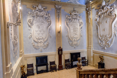 ISOLA BELLA, ITALY - MAY 3, 3016: Hall of the Palace Borromeo on the Isola Bella. Borromeo is the important family from Milanのeditorial素材