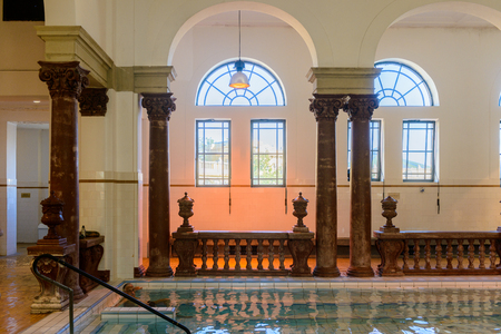 BUDAPEST, HUNGARY - AUG 18, 2014: Szechenyi Medicinal Bath complex , the largest medicinal bath in Europe, built in 1913のeditorial素材