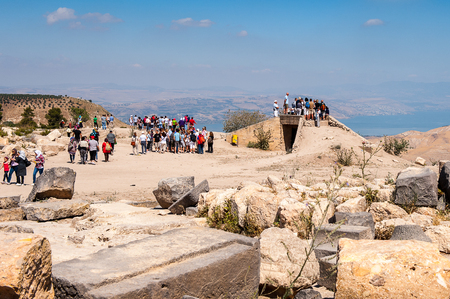 GADARA, JORDAN - MAY 2, 2014: Unidentified tourists in the ancient town of Gadara, Jordan. By the third century BC the Gadara town was of some cultural importance.のeditorial素材