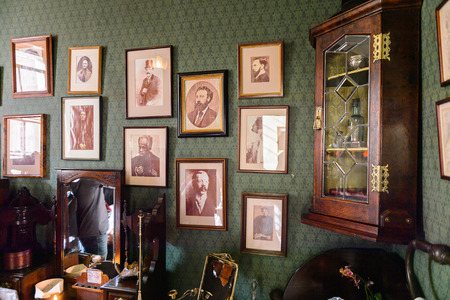 LONDON, ENGLAND - JUL 22, 2016: Interior of the Sherlock Holmes Museum, 221 Baker Street, London. Sherlock Holmes  is a fictional private detective created by Sir Arthur Conan Doyleのeditorial素材