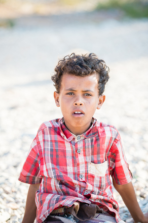 SOCOTRA, YEMEN - JAN 15, 2014: Unidentified Yemeni boys portrait from the Socotra Archipelago. Children on the  Socotra Archipelago grow without educationのeditorial素材