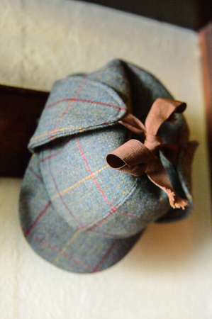 LONDON, ENGLAND - JUL 22, 2016: Hat at the Sherlock Holmes Museum, 221 Baker Street, London. Sherlock Holmes  is a fictional private detective created by Sir Arthur Conan Doyleのeditorial素材