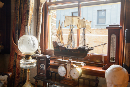 LONDON, ENGLAND - JUL 22, 2016: Interior of the Sherlock Holmes Museum, 221 Baker Street, London. Sherlock Holmes  is a fictional private detective created by Sir Arthur Conan Doyleのeditorial素材