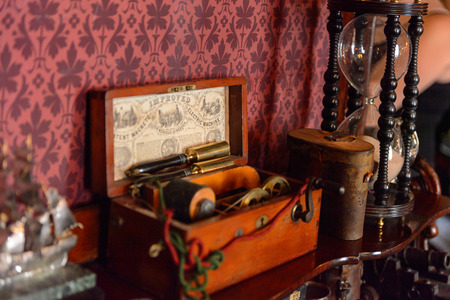 LONDON, ENGLAND - JUL 22, 2016: Interior of the Sherlock Holmes Museum, 221 Baker Street, London. Sherlock Holmes  is a fictional private detective created by Sir Arthur Conan Doyleのeditorial素材