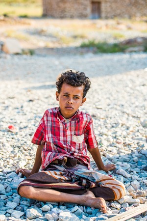SOCOTRA, YEMEN - JAN 15, 2014: Unidentified Yemeni boys portrait from the Socotra Archipelago. Children on the  Socotra Archipelago grow without educationのeditorial素材