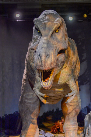 LONDON, ENGLAND - JUL 23, 2016: Animated T-Rex at the Natural History Museum (1881), Exhibition Road, South Kensingtonのeditorial素材