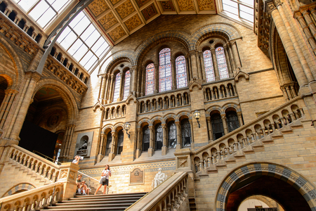 LONDON, ENGLAND - JUL 23, 2016: Main hall of the Natural History Museum (1881), Exhibition Road, South Kensingtonのeditorial素材