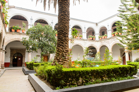 COYOACAN, MEXICO - OCT 28, 2016: Garden of the Parish of San Juan Bautista.  It is one of three oldest churches in Mexico Cityのeditorial素材