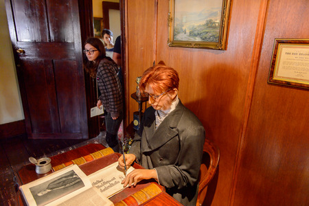 LONDON, ENGLAND - JUL 22, 2016: Character from the stories at the Sherlock Holmes Museum, 221 Baker Street, London. Sherlock Holmes  is a fictional private detective created by Sir Arthur Conan Doyleのeditorial素材
