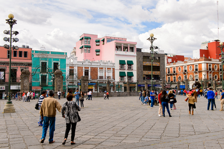 PUEBLA, MEXICO - OCT 30, 2016: Zocalo (the main square), Puebla, Mexico. The city was founded in 1531 in an area called Cuetlaxcoapanのeditorial素材