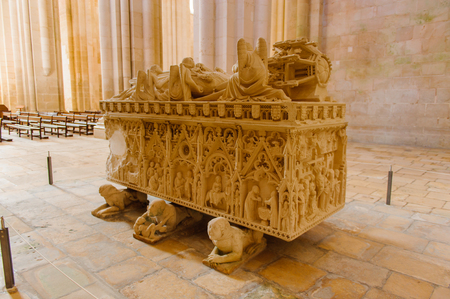 ALCOBACA, PORTUGAL - OCT 15, 2016: Interior of the Alcobaca monastery, a Mediaeval Roman Catholic monastery where King Pedro I and Ines de Castro were burried. Unesco World Heriatgeのeditorial素材