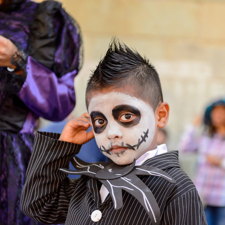 OAXACA, MEXICO - OCT 31, 2016: Unidentified boy painted as zombie for the Day of the Dead (Dia de los Muertos), national Mexican holiday, UNESCO Intangible Cultural Heritage of Humanityのeditorial素材