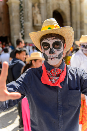 OAXACA, MEXICO - OCT 31, 2016: Unidentified boy painted for the Day of the Dead (Dia de los Muertos), national Mexican holiday, UNESCO Intangible Cultural Heritage of Humanityのeditorial素材