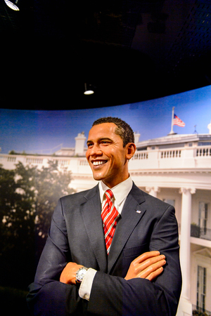 AMSTERDAM, NETHERLANDS - OCT 26, 2016: Barack Obama, 44th president of USA, Madame Tussauds wax museum in Amsterdam. One of the popular touristic attractionsのeditorial素材