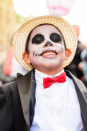 OAXACA, MEXICO - OCT 31, 2016: Unidentified boy painted as zombie for the Day of the Dead (Dia de los Muertos), national Mexican holiday, UNESCO Intangible Cultural Heritage of Humanityのeditorial素材